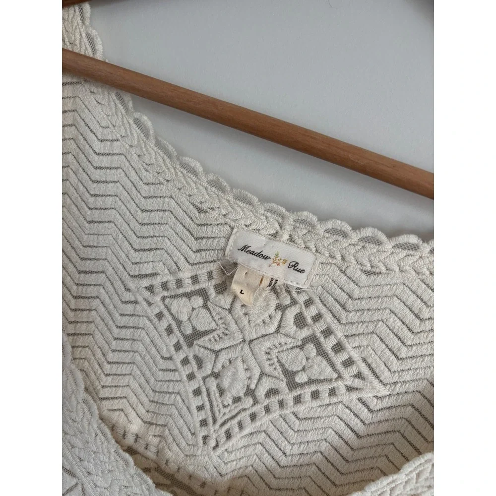 Meadow Rue Anthropologie Cream Lace Mesh Geometric Embroidered Boho Top Large - Picture 3 of 8